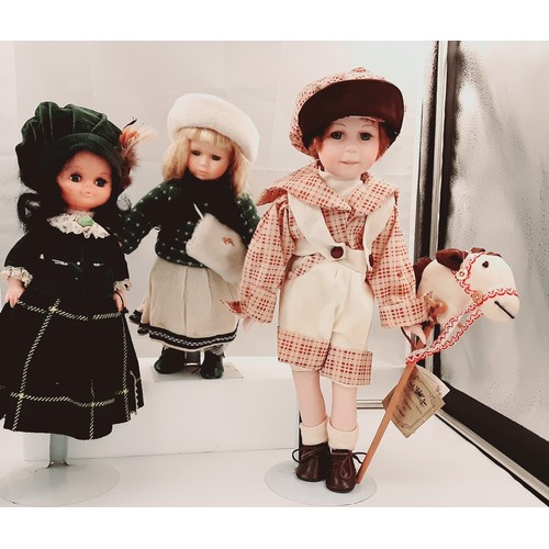 64 - 3 x Collectable Dolls on Stands - Ride a Cock Horse, Scottish Girl, Winter Miss