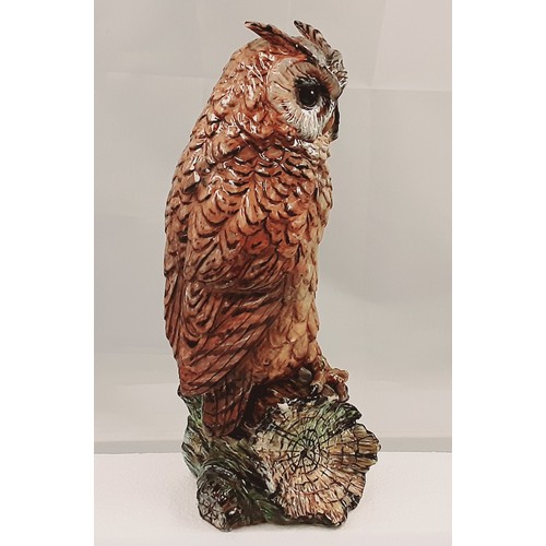 65 - Large Ceramic Figure of and Owl on a Tree Stump - Signed A M Cooper