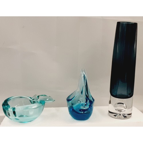 74 - Glass Bubble Vase, Apple Dish & Fish - in blue