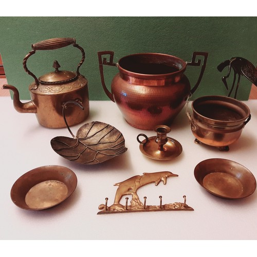 718 - Selection of Copper and Brass including Kettle and Bowl.