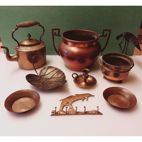 718 - Selection of Copper and Brass including Kettle and Bowl.