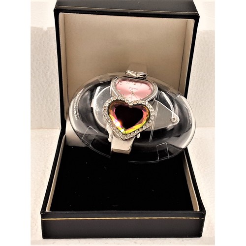 604 - Rainbow Crystal Heart Bangle Watch