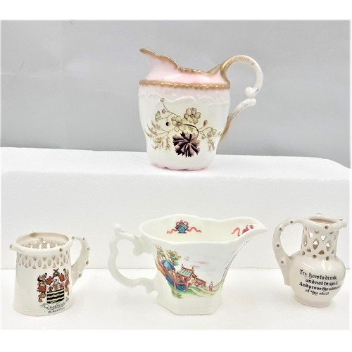 617 - A Selection of China - 2 x Miniature Puzzle Jugs, Worcester Cream & Milk Jug