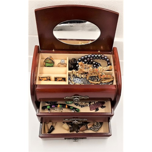 772 - Wooden Musical Jewellery Box with Contents