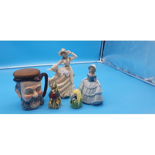 820 - Group of 5 Figures To Include Toby Jug, Tupton, Mouse and 2 Lady Figures.