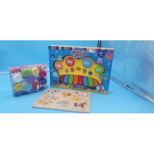 986 - Sensory Play Music Player, Fisher Price Play Doh and Animal Wooden Jigsaw