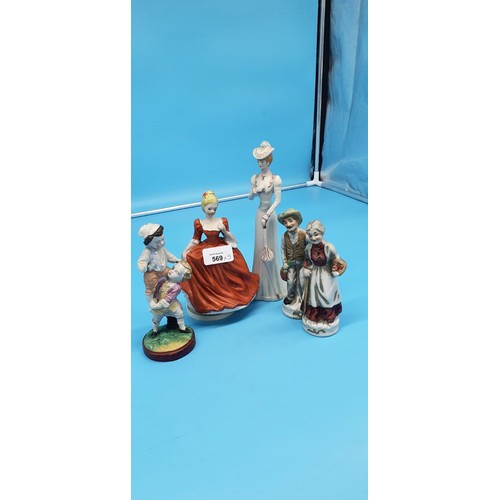 569 - Group Of 5 Figures To Include Musical Lady, Elegance, 2 Capo Style and 1 Vintage Figure