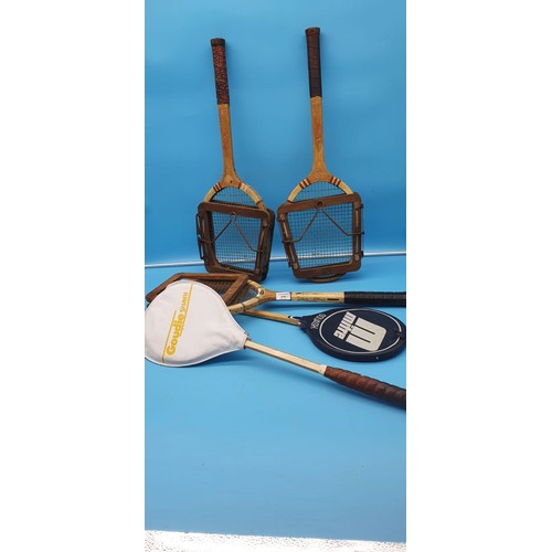 219 - 3 Vintage Tennis Rackets, Slazenger and Dunlop All With Cases and 2 Squash rackets