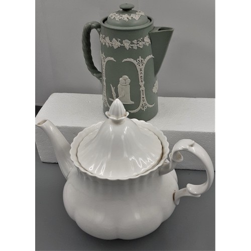 51 - Royal Albert White Teapot and James Dudson Green Jasper Ware Pot