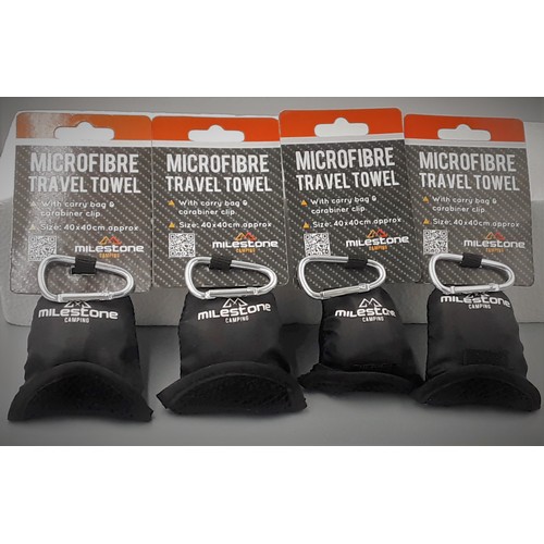 66 - 4 x Micro-Fibre Towels with Bags & Carabiner Clips (Ideal For Walkers / Climbers)