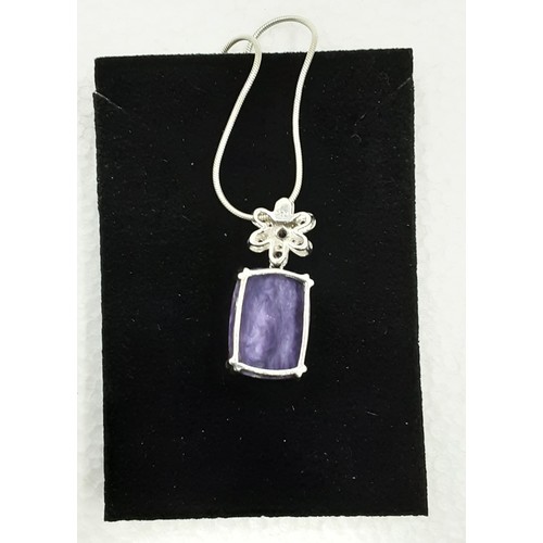 151 - 925 Silver - Purple Agate & Crystal Necklace