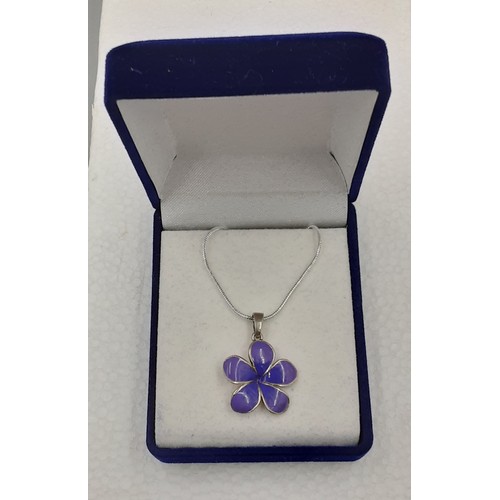 152 - 925 Silver - Purple Enamel Flower Necklace