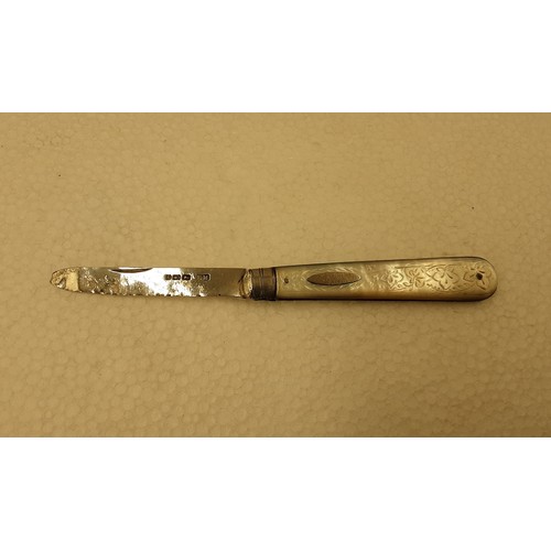 155 - Hallmarked Silver Fruit Knife with Mother of Pearl Handle