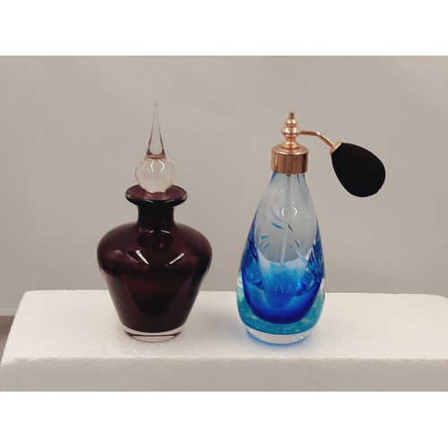 169 - 2 x Glass Perfume Bottles - 1 Blue + 1 Purple