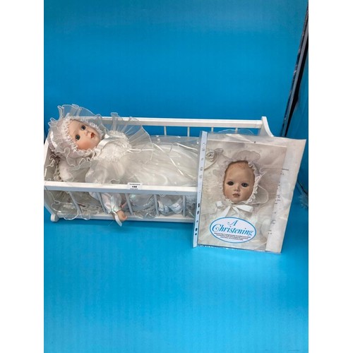 198 - Danbury Mint Limited Edition With Certs Christening Doll In Crib.