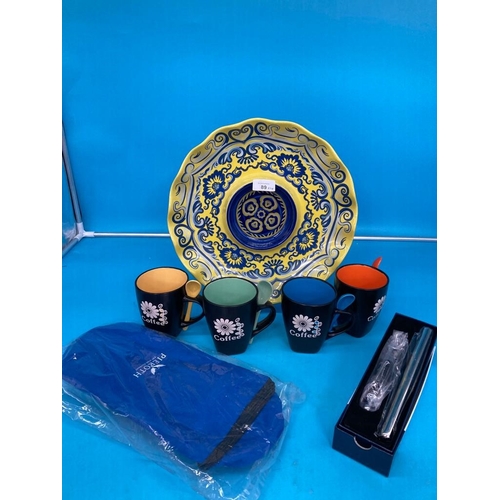 89 - Peitroth Wine Cooling Set, Wine Bag, Mug Set With Spoons and Ceramic Serving Tray.