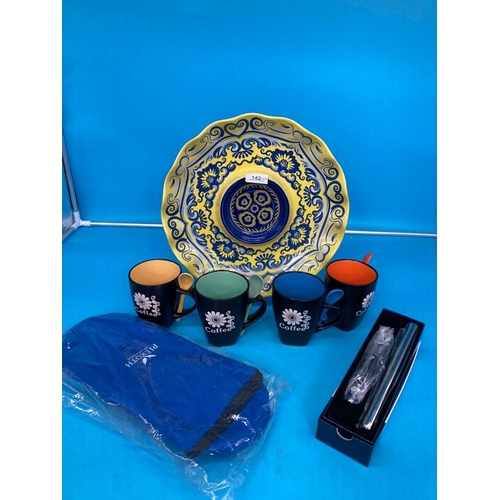 142 - Peitroth Wine Cooling Set, Wine Bag, Mug Set With Spoons and Ceramic Serving Tray.