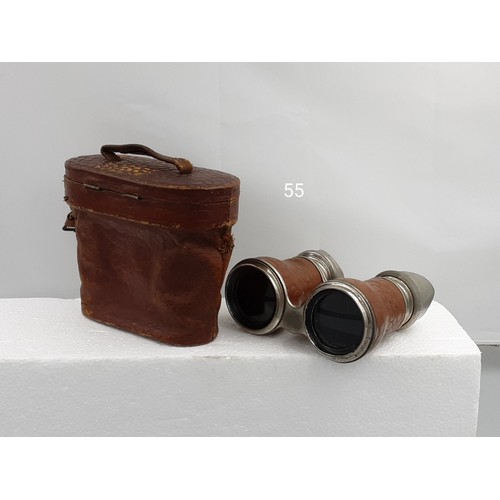 55 - Antique Binoculars in Leather Case AF