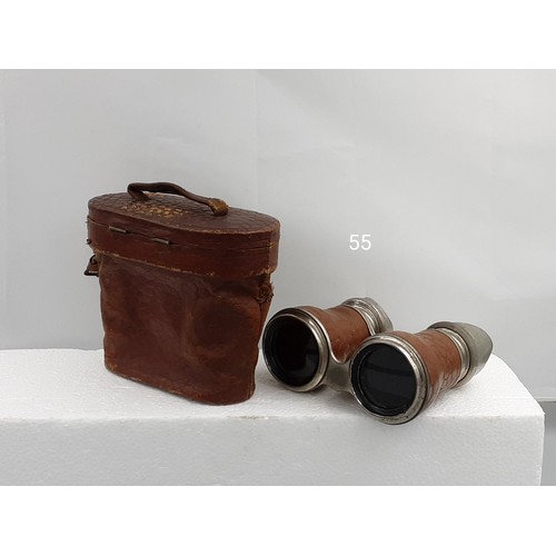 55 - Antique Binoculars in Leather Case AF