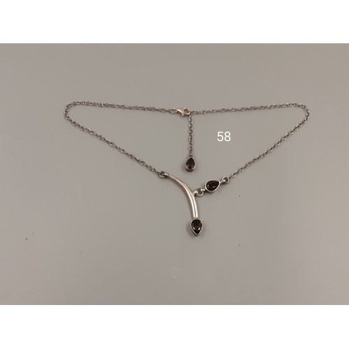 58 - 925 Silver & Triple Smokey Quartz Necklace