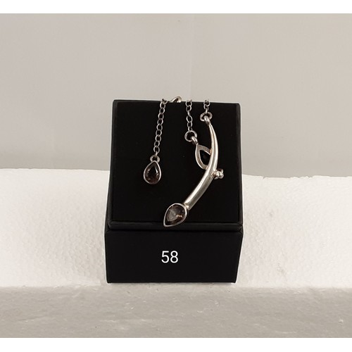 58 - 925 Silver & Triple Smokey Quartz Necklace