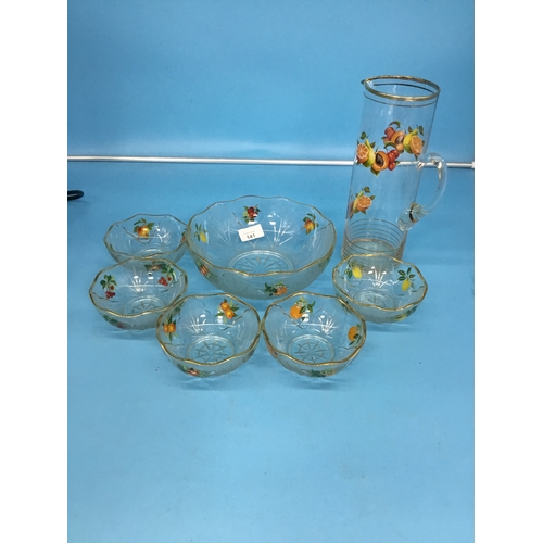 141 - Glass Retro Fruit Jug and Dishes