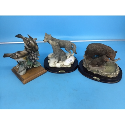 338 - Figures x3 To Include Wolves, Bears and Birds All On Plinths