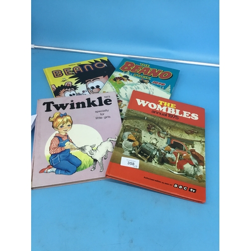 358 - 4 Annuals To Include Beano, The Wombles and Twinkle