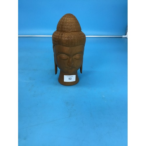 52 - Carved Wooden Buddha Head Figure