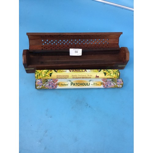 56 - Wood & Brass Incense Stick Holder and Incense Sticks