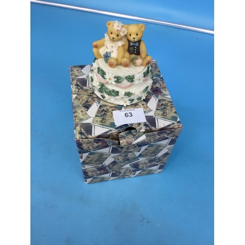 63 - Cherished Teddies Musical Trinket Box - Plays Wedding March