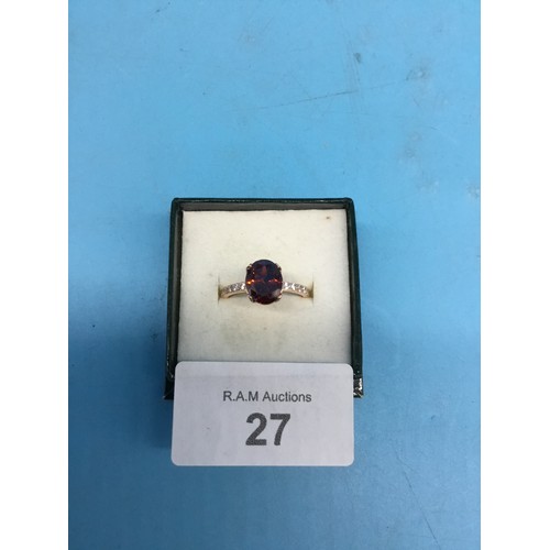 27 - 925 Silver Ladies Red Stone Ring