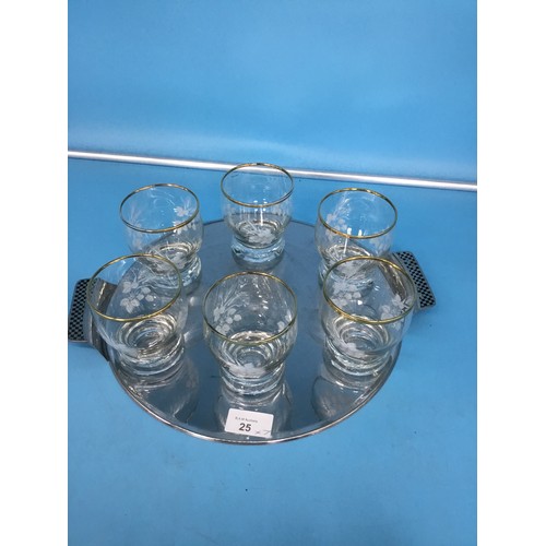 25 - Silver Tray with 6 Glasses