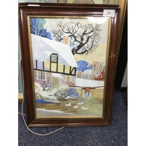 48 - Genuine Watercolour “Street Scene”  Signed E M Hill