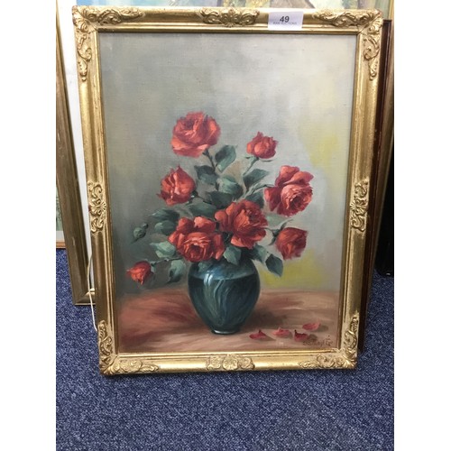 49 - Signed Oil On canvas “Flowers In A Vase” Framed