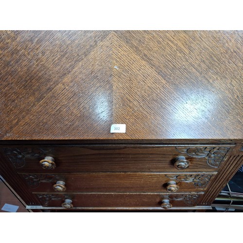 302 - Vintage Oak Topped Carved Bureau