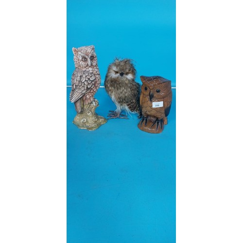 356 - 3 Owl Figurines Sized Approx 8