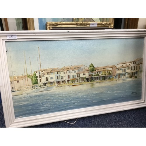 47 - Oil On Board Picture Of A Beach House Front Signed Patrick 28 x 12