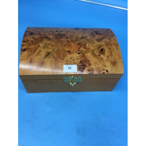 59 - Wooden Casket Style Jewellery Box and Contents