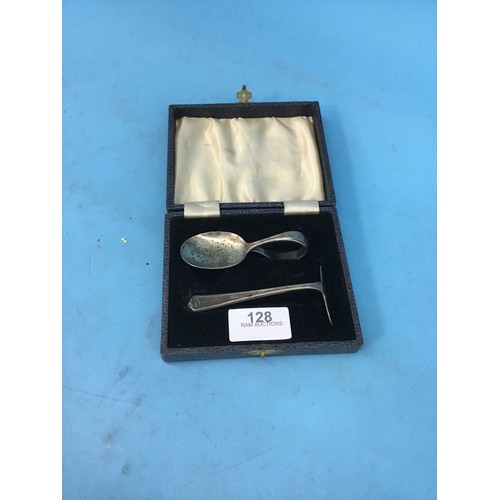 128 - Cased Silver Plated Spoon and Scraper