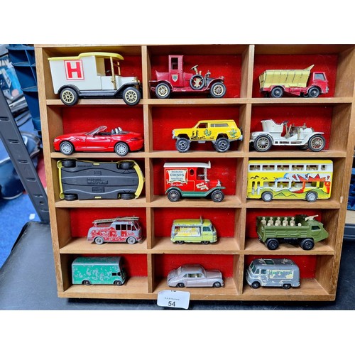 54 - Display Cabinet and 15 Die Cast Cars