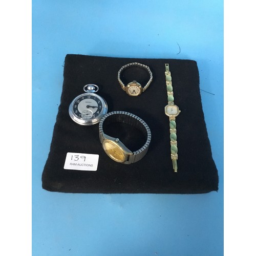 139 - 4 Watches To Include a Stop Watch and 3 Vintage Watches