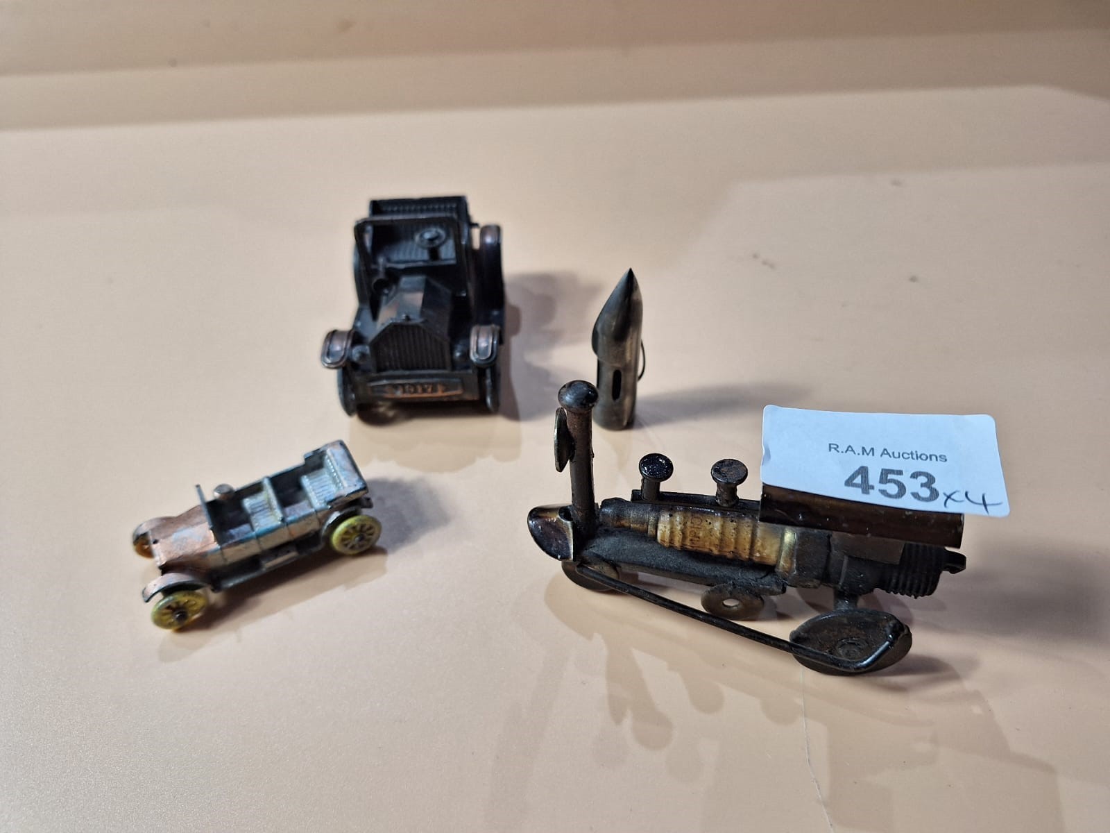 2 Vintage Cast Iron Cars Vintage Steam Engine and a Bullet