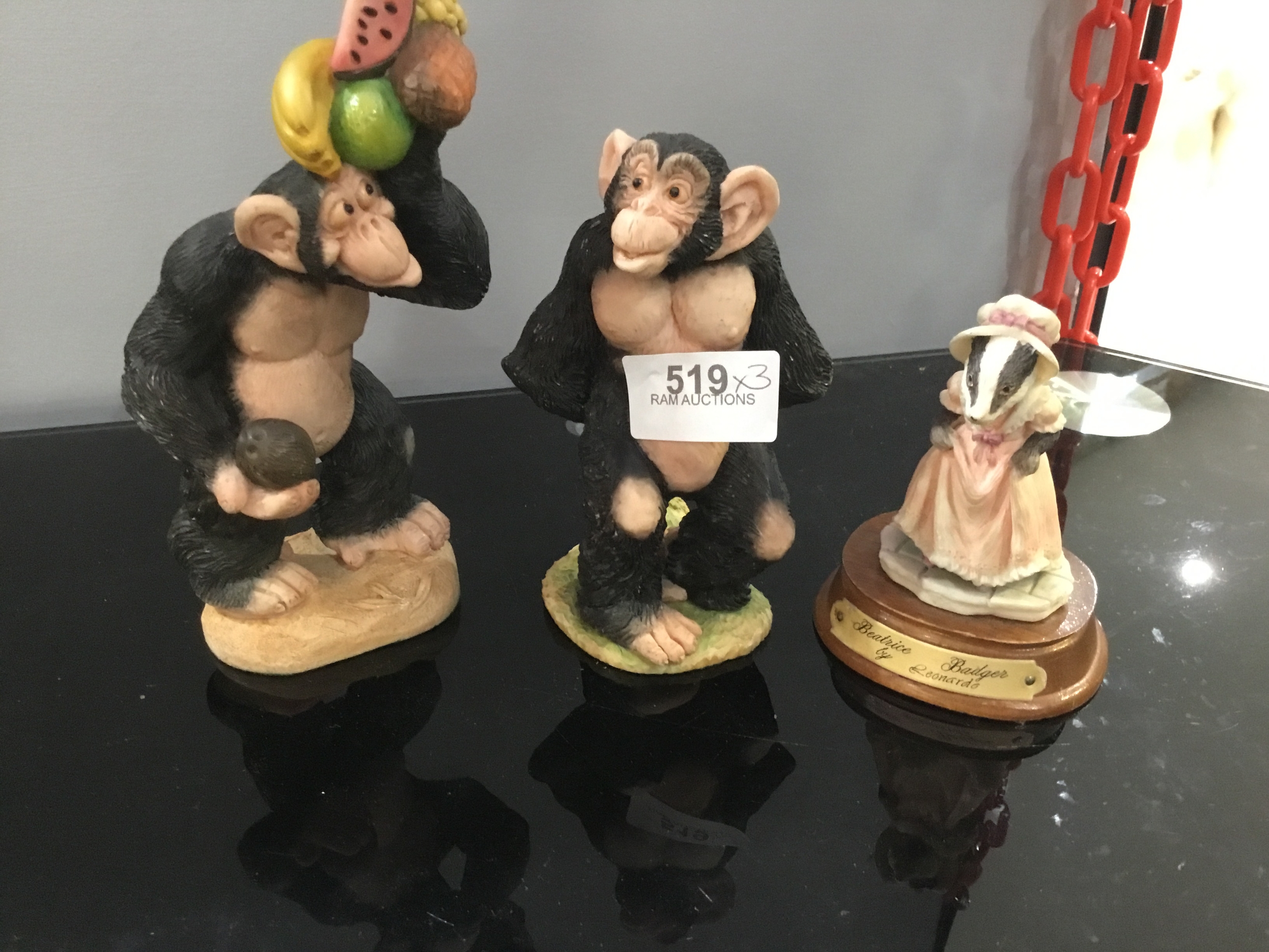 3 Figures To Include 2 Monkeys and 1 Badger