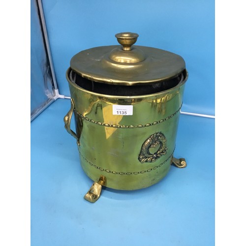 Antique Brass Coal Bin with Liner 14”x14” approx