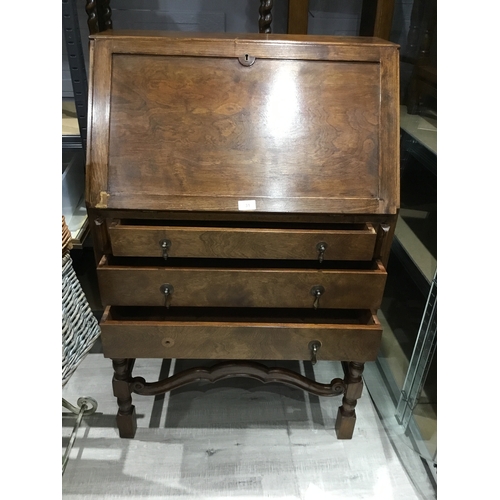 31 - Vintage Oak Bureau with 3 Internal Drawers and 3 Over Drawers