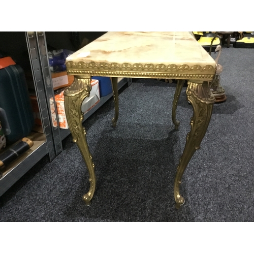 91 - Onyx/Marble Topped Table With Guilded Metal Legs 2ftx14”