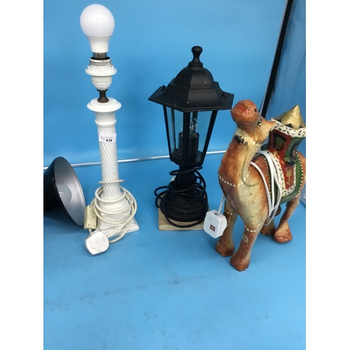 438 - Various Lamps x4 To Include Camel, Marble Lantern and 2 Others