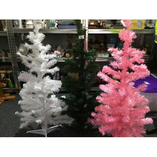 724 - Brand New 3ft Christmas Trees x3 In Pink, White and Green