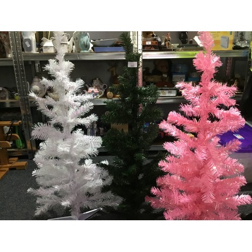 723 - Brand New 3ft Christmas Trees x3 In Pink, White and Green